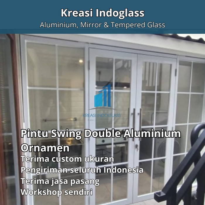 Pintu Aluminium Kaca Swing Double Aluminium Ornamen