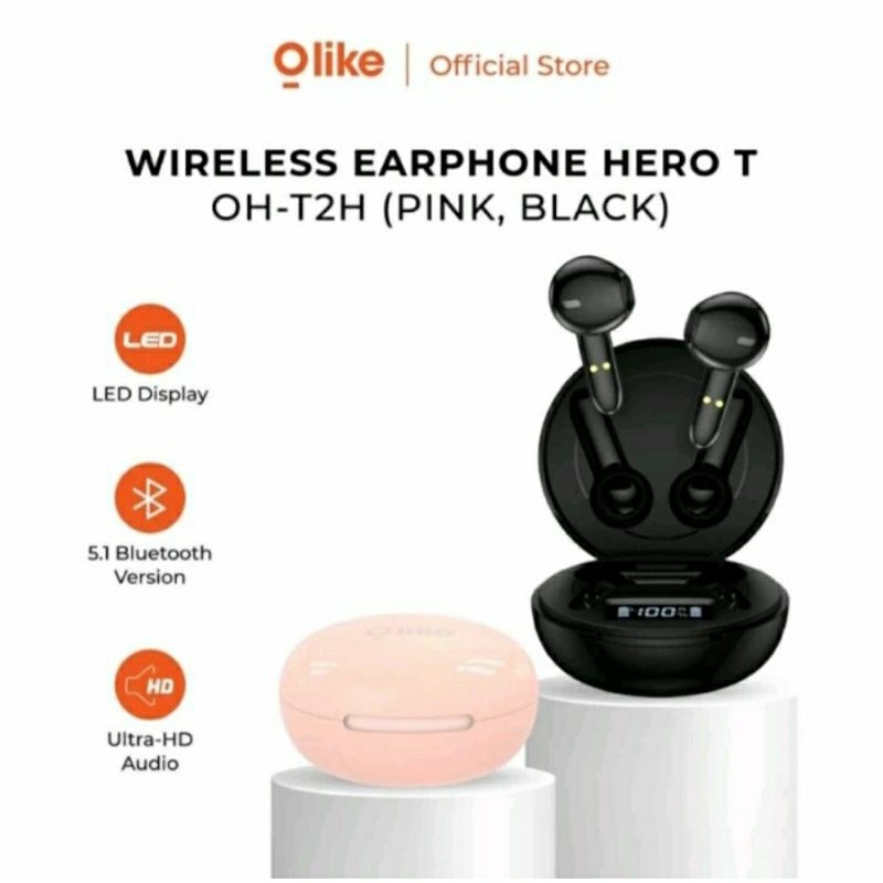 Headset Bluetooth Tws Olike Hero OH-T2H Pink - Original