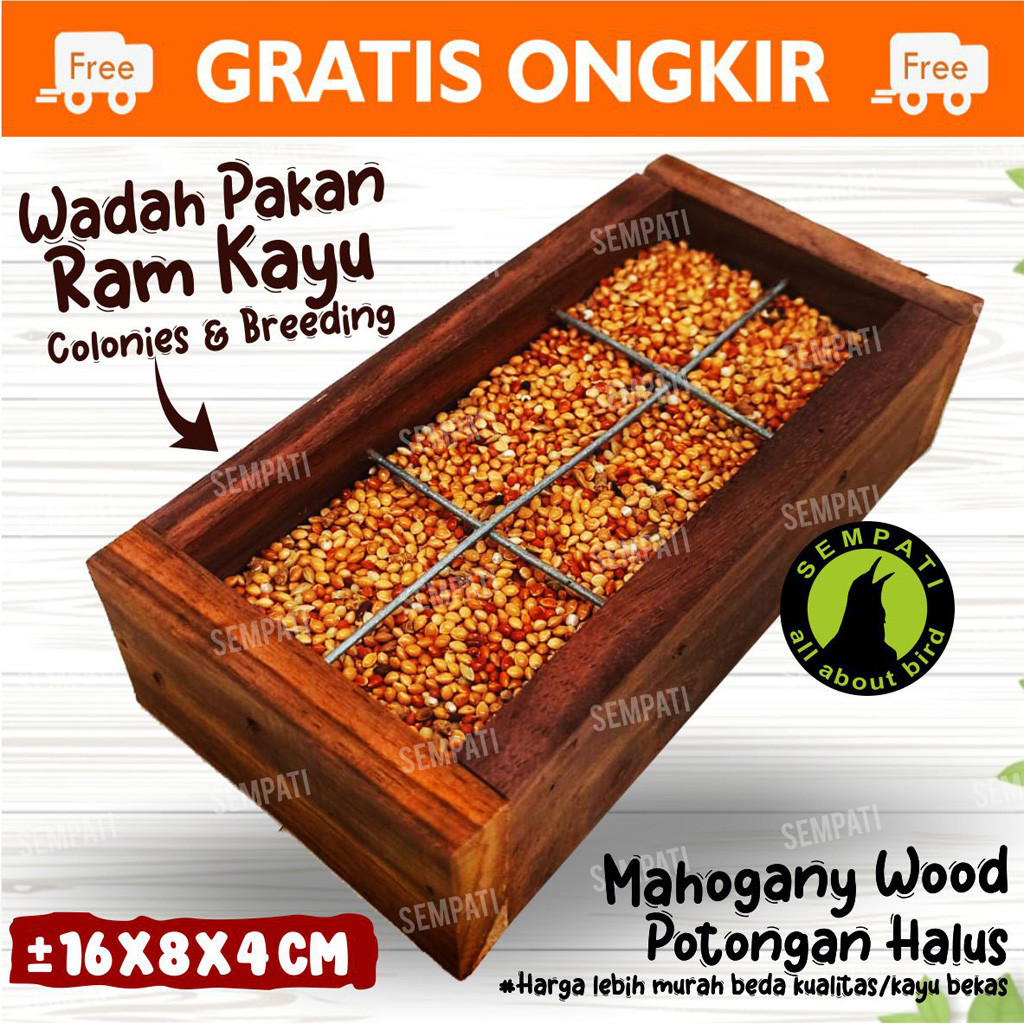SEMPATI Wadah Pakan Koloni Kotak Kayu Ram Kawat Tempat Makan Burung Lovebird Merpati Perkutut Kenari