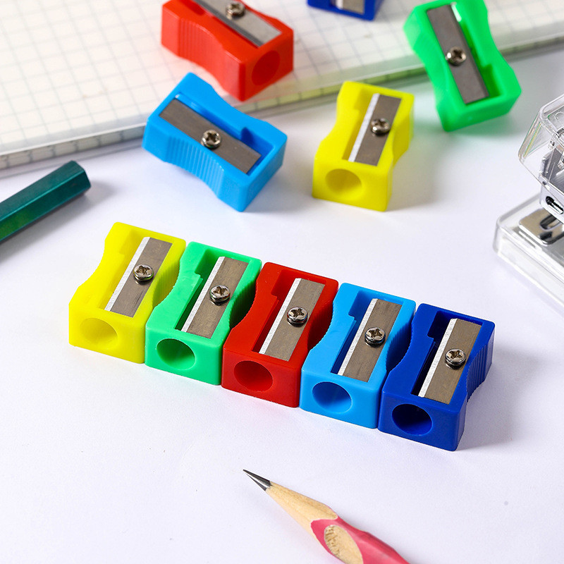 

10pcs mini colored single hole rectangular plastic pencil sharpener for elementary school students, manual turning pencil sharpe