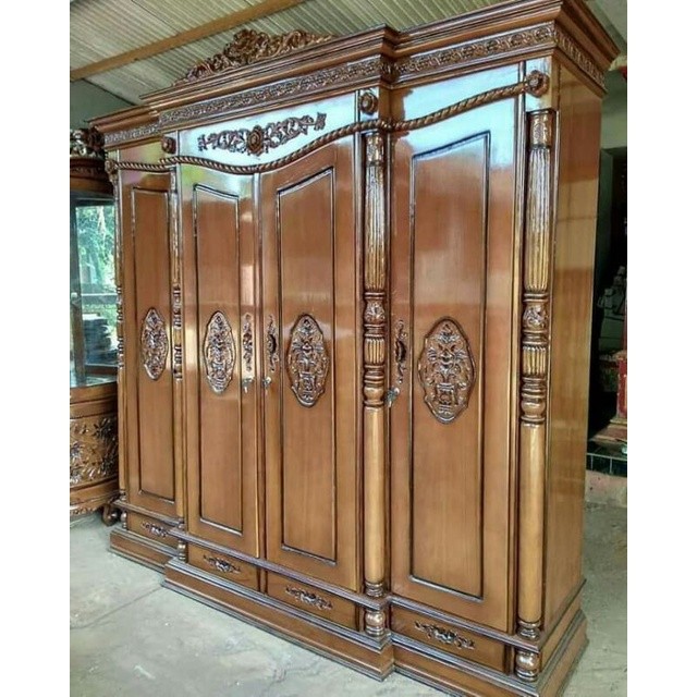 Lemari Pakaian Pintu 4 Tambang Kayu Jati Jepara