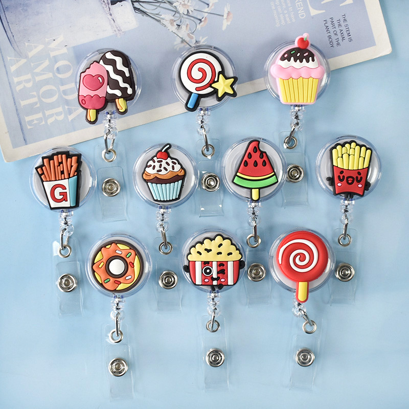 

1 PCS Cute Food Ice Cream Doughnuts Cake Style Retractable Card Holder Badge Reel Nurse Exhibition Girl And Boy Name Card