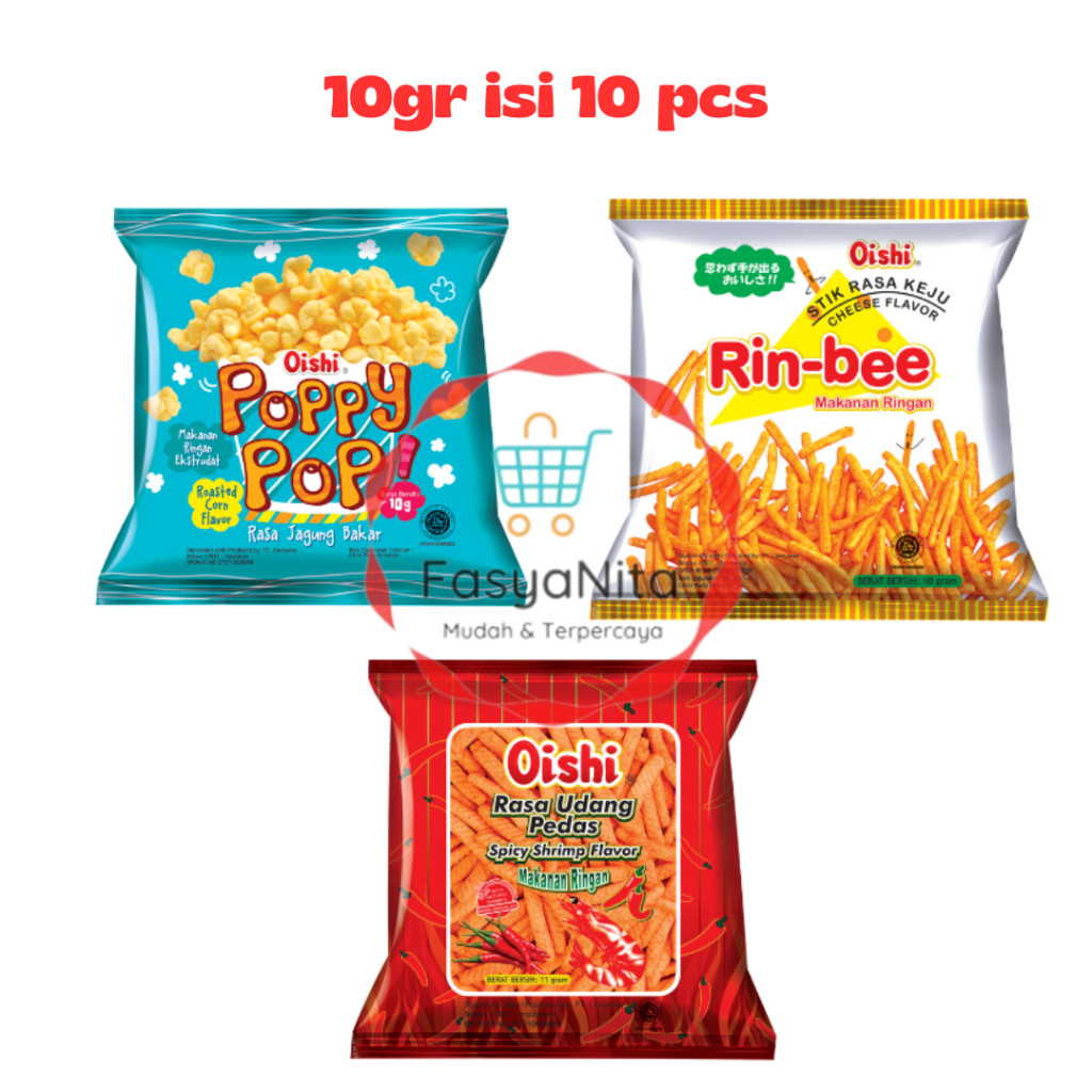 

OISHI POPPY POP/RIN-BEE/UDANG PEDAS 1 RENCENG 10pcs @10gr - Fasyanita Denpasar