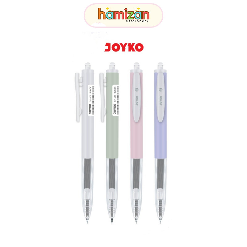 

( 1 pcs ) GP407 Pulpen Gel Retractable Warna Pastel Joyko 0.5 mm / GP 407 Gel Pen Cetrek Pegangan Lembut Tinta Hitam / Bolpen Jel Soft Grip GP-407 0.5mm / Gel Pen Pulpen Pena Joyko GP-407 0.5 mm