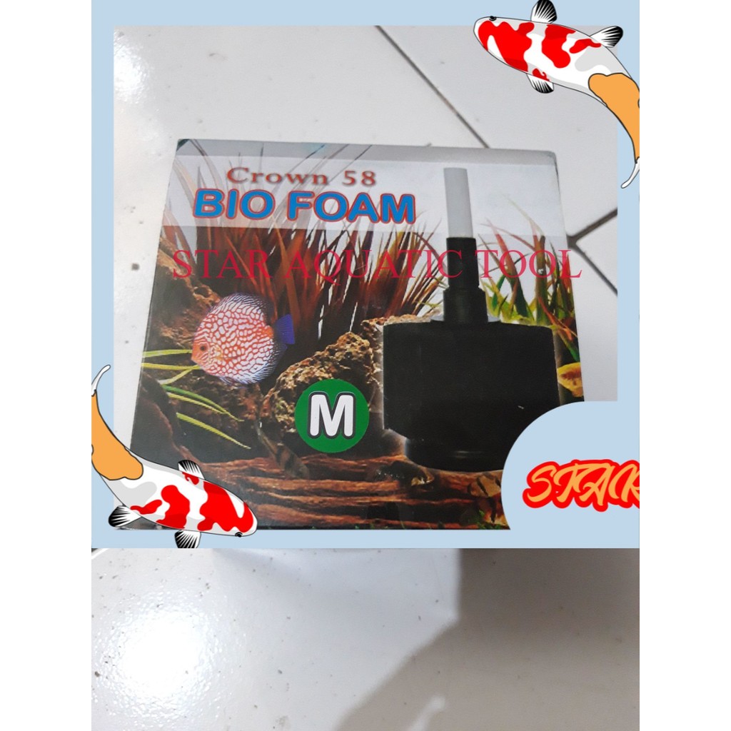 PAKET LENGKAP AERATOR FILTER SPONGE BIOFOAM Aquarium Bio Foam Filter Crown 58 MEDIUM M SELANG 1 METE
