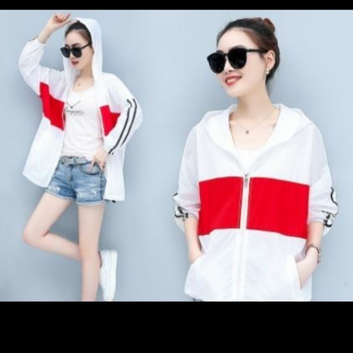 Jaket Trendy Wanita Korea Parasut Tipis Semi Transparant IMPORT - LIGHT PINK