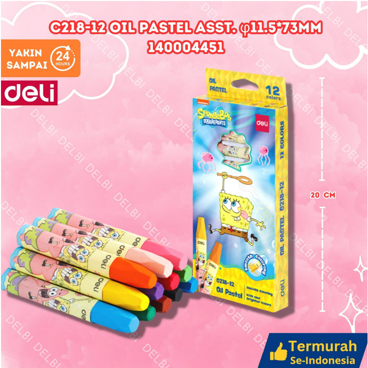 

crayon deli 12 warna sponge bob hexagonal lomba gambar deli oil pastel C218-12 Oil Pastel Asst. 11.5x73mm MEWARNAI DELI KRAYON PENSIL WARNA CRAYON