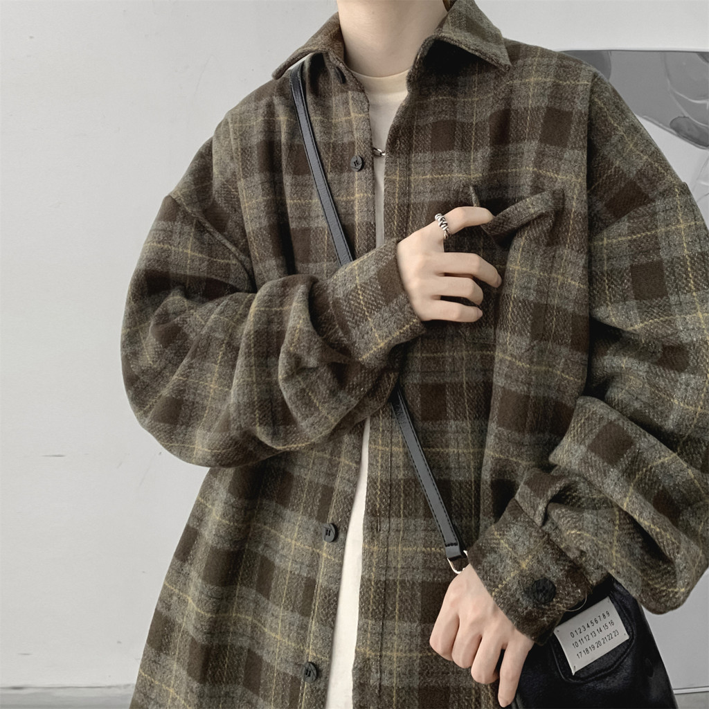 LAPPSTER-Youth  Long Sleeve Winter Y2k Streetwear Fleece Shirts Flannel Harajuku Plaid Shirt Vintage