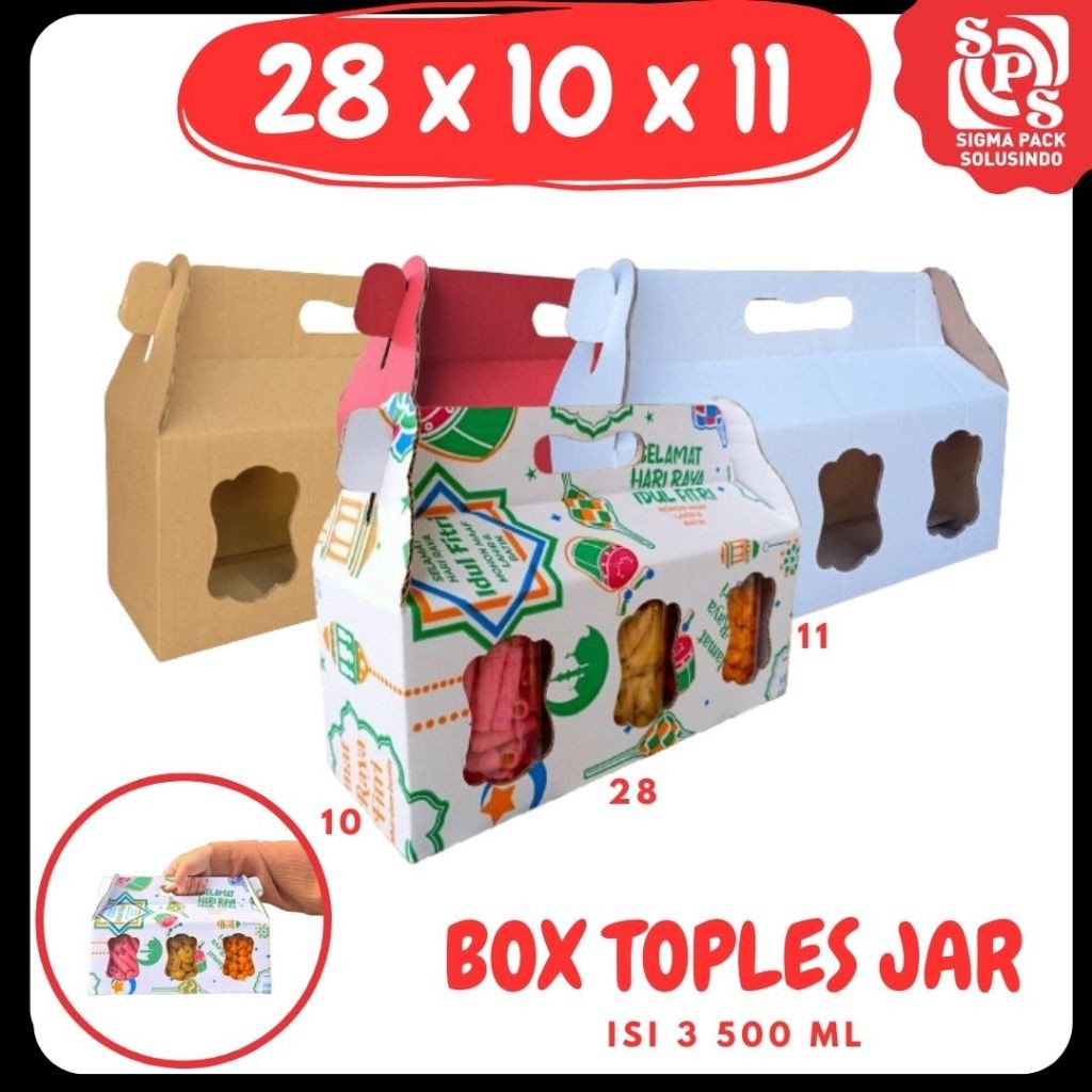 

Box Kuker 28x10x11 Jinjing (KUKER TOPLES JAR 500ml Isi 3) Kardus Kue Kering / Idul Fitri /Hampers / Lebaran / Gable Box Polos/Motif VICTORY JPN