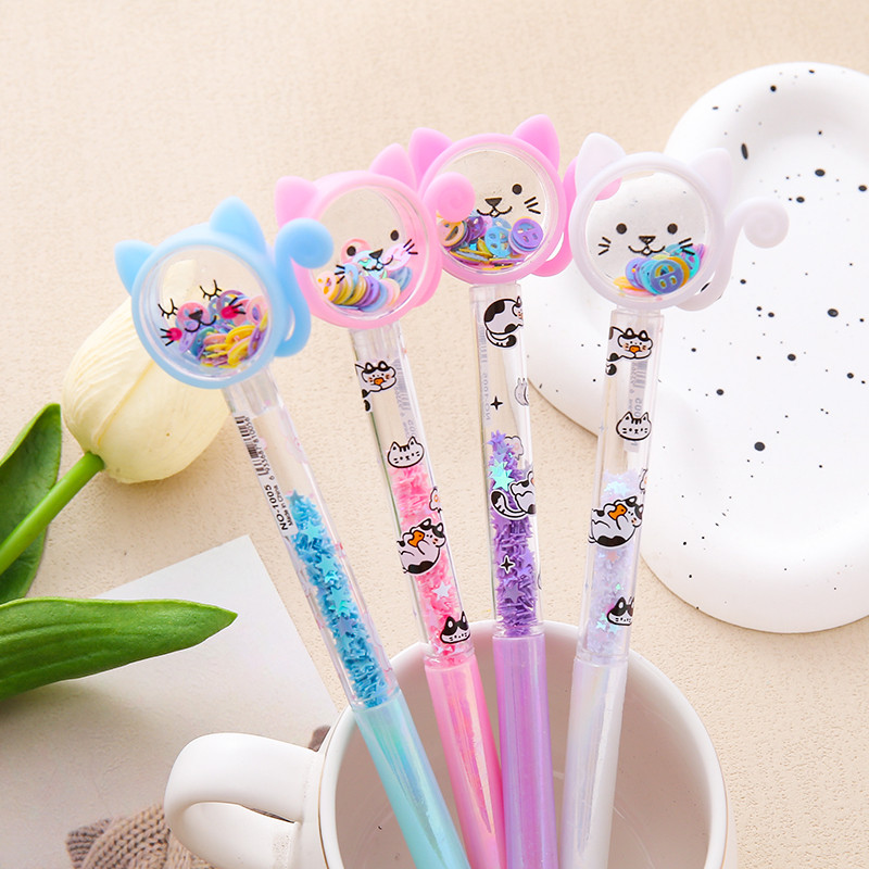 

BEST! PULPEN GEL TINTA HITAM 0,5 MM MOTIF KUCING GLITTTERY KAWAII CUTE