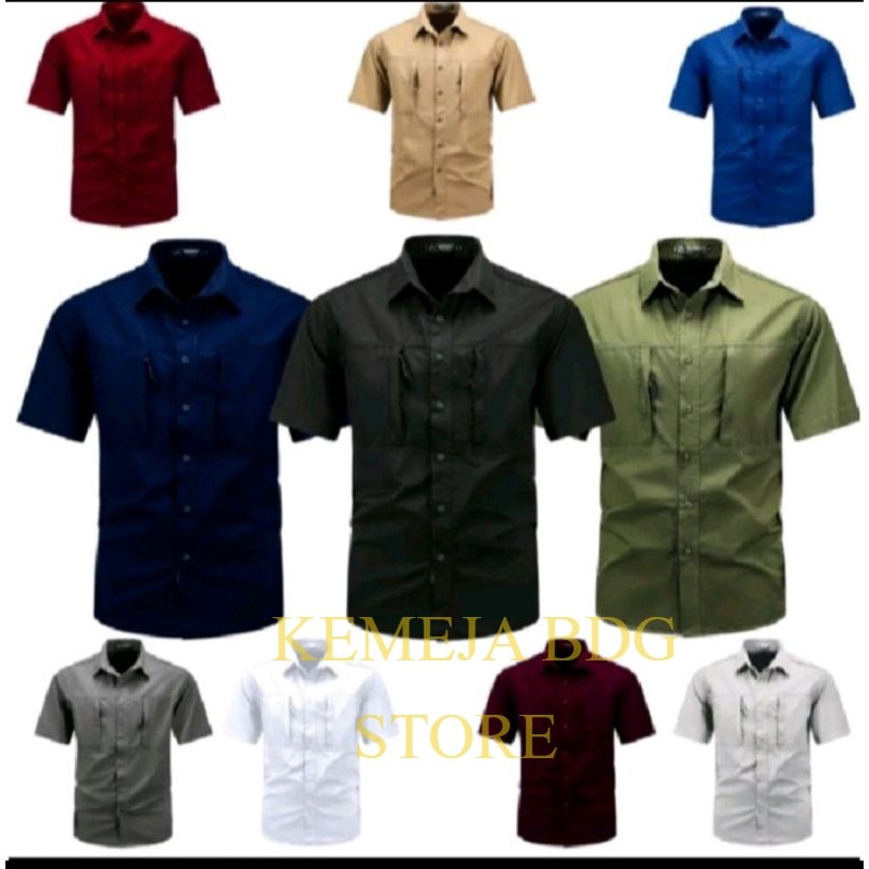 Kemeja Tactical Kemeja Kantong ziper resleting Bahan American drill premium