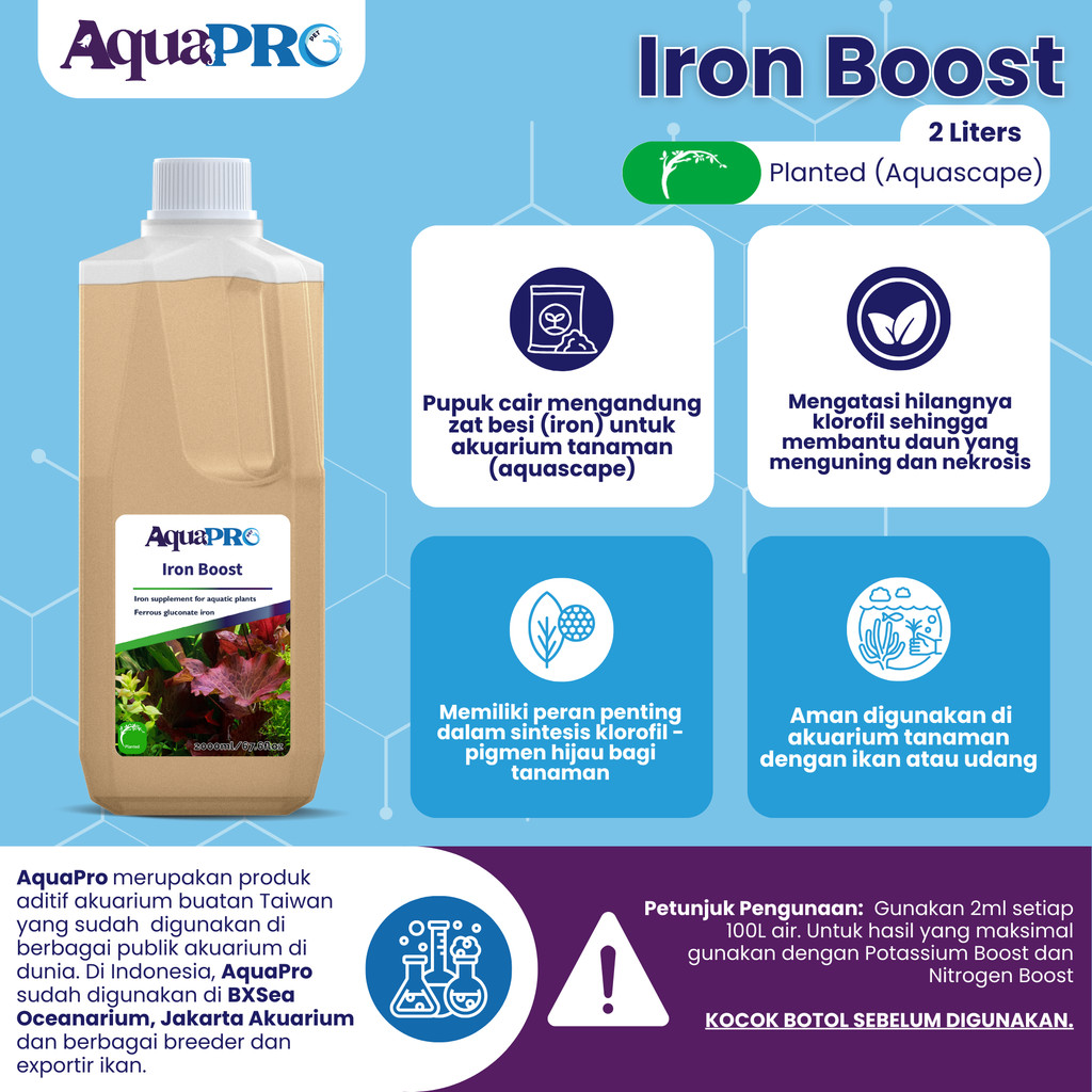 AquaPro Iron Boost 2Liter/67.6floz Pupuk Cair Zat Besi Aquascape
