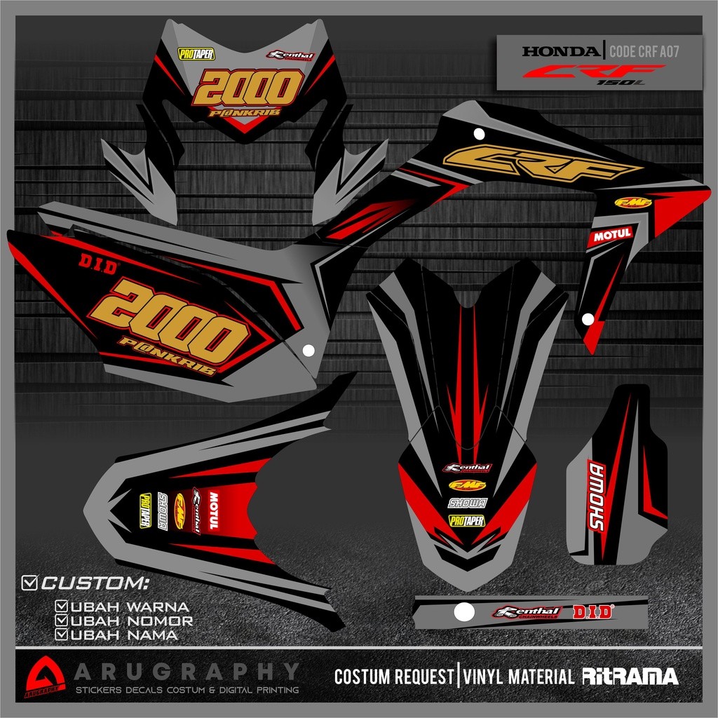 Decal CRF 150 L Black Doft Stiker Premium Maxdecal 3M Bisa Custom gambar sendiri crf 150L A07