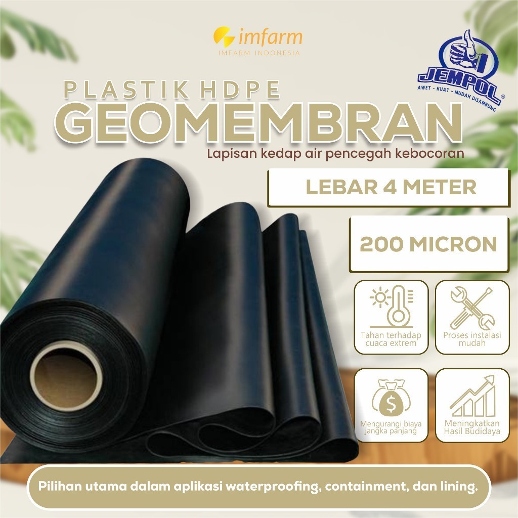 Geomembran PLASTIK HDPE GEOMEMBRAN Tebal 300 Micron Lebar 4 Meter CAP JEMPOL MEDIAPACK