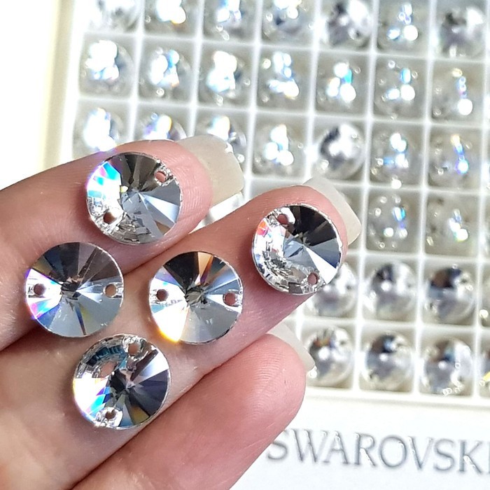 Swarovski Payet Jahit Bulat Rivoli 12mm - Clear Kristal