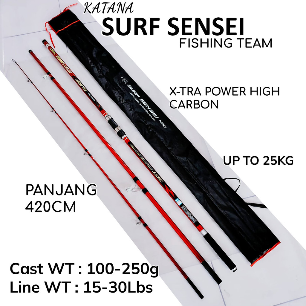 Katana Surf Sensei 420 Fuji Line Wt 15-30lb Up To 25kg Joran Pasiran Sambung 3 Tongkat Pancing Panta