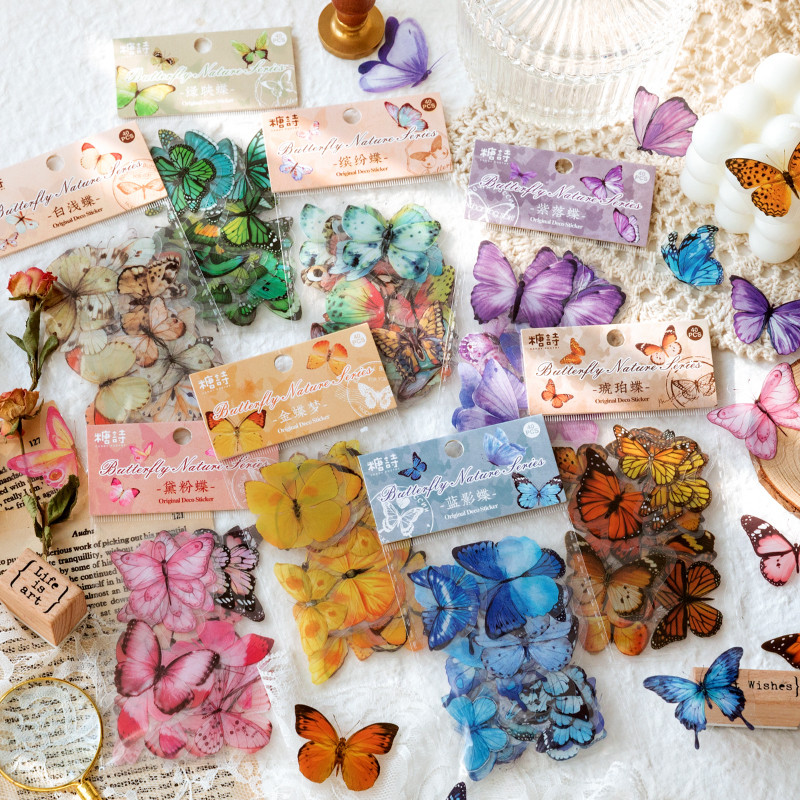 

40 pcs Colorful Butterflies Collection PVC Sticker Decoration Diary Scrapbooking Label Sticker Kawaii Korean Stationaries