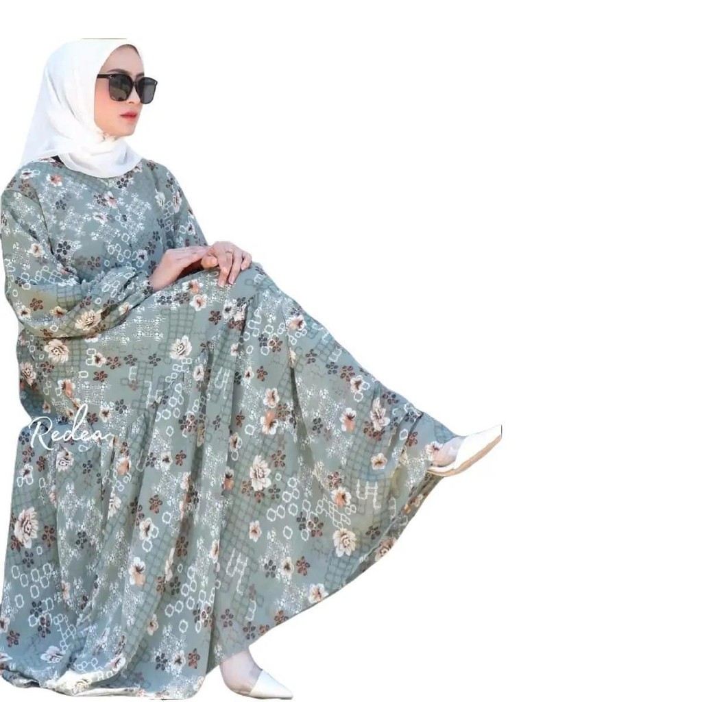 Gamis Muslimah Mirabel Jumbo Ceruty LD 120 130 140 Maxi Dress Motif Bunga Busui Sleting Sekar