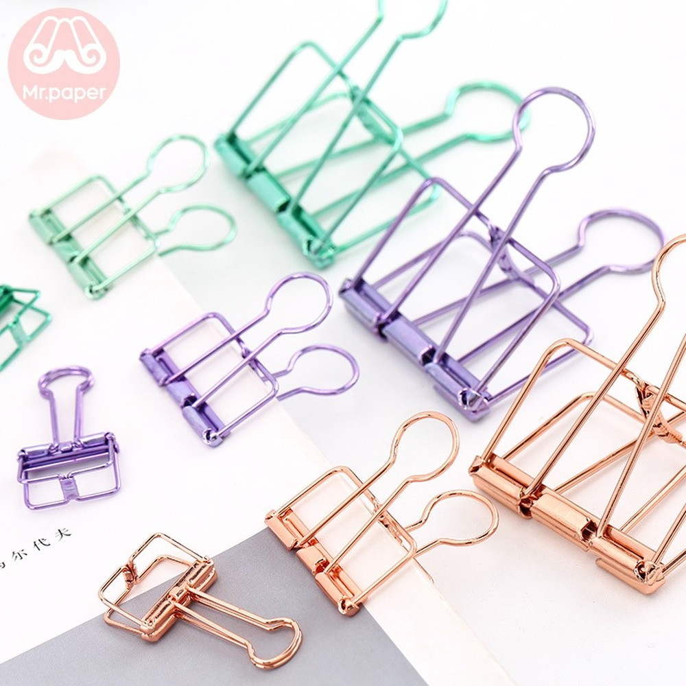 

Mr Paper 8 Colors 3 Sizes 1 Pcs Colors Gold Sliver Rose Green Purple Binder Clips Large Medium Small Office Study Binder Clips