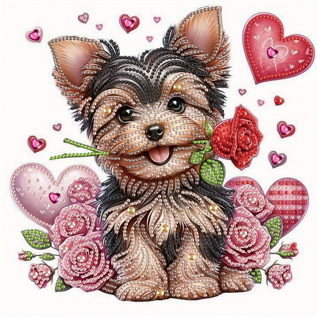

DIY Dog and flowers 5D Special Shape Diamond Art Kits for Beginners,Diamond Art Painting Kits for Home Wall Decoration Gift