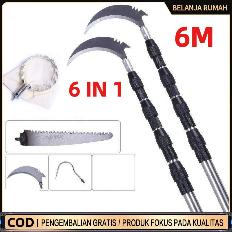 6 in1 6M Tongkat Panjang Untuk Petik Buah /metal fruit picker /galah pemetik buah 10 meter/tongkat p