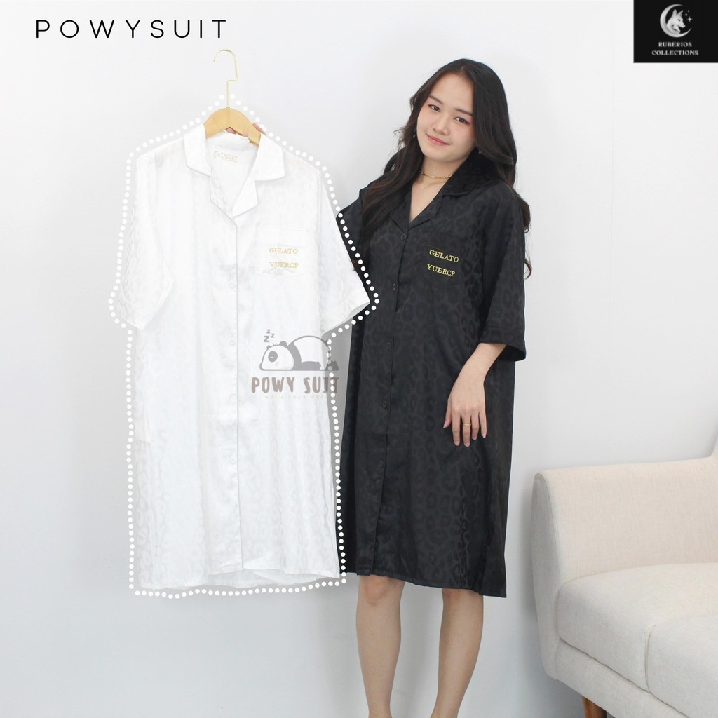 GN Leopard Daster Motif Macan Powysuit Dress Jumbo Wanita Satin Dewasa Kancing Baju Tidur Busui