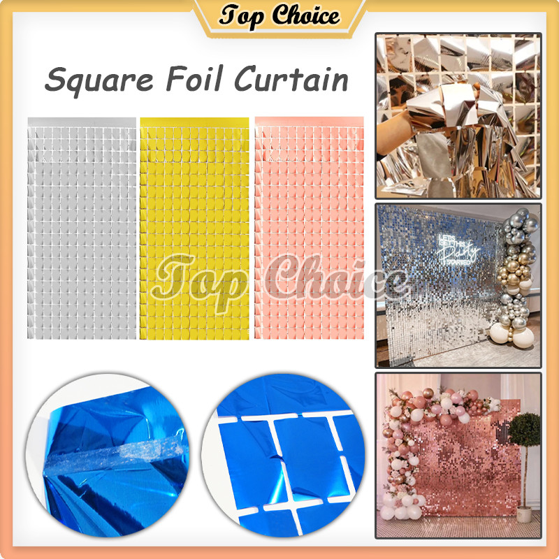 Tirai Foil Kotak Metalik Backdrop Ulang Tahun Warna Warni / Tirai Foil Kotak