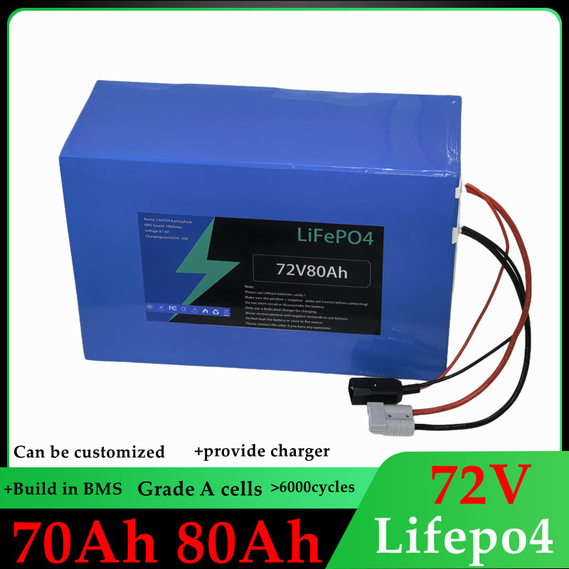 6000+cycles Lifepo4 Battery 72v 70Ah 80Ah Lithium Iron Phosphate with Bluetooth BMS for 2KW 3KW 5KW 