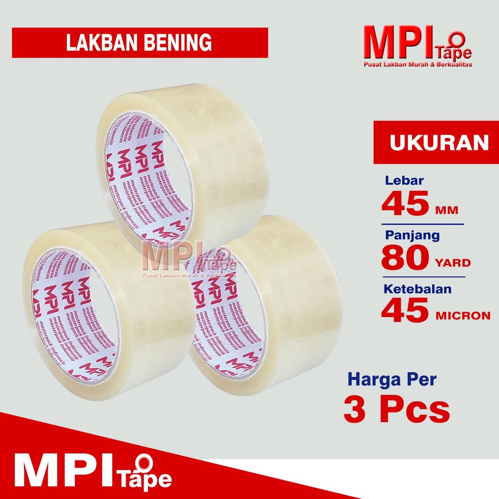 

3 Pcs - Lakban Bening MPI 45 mm x 80 yard - Lakban Packing