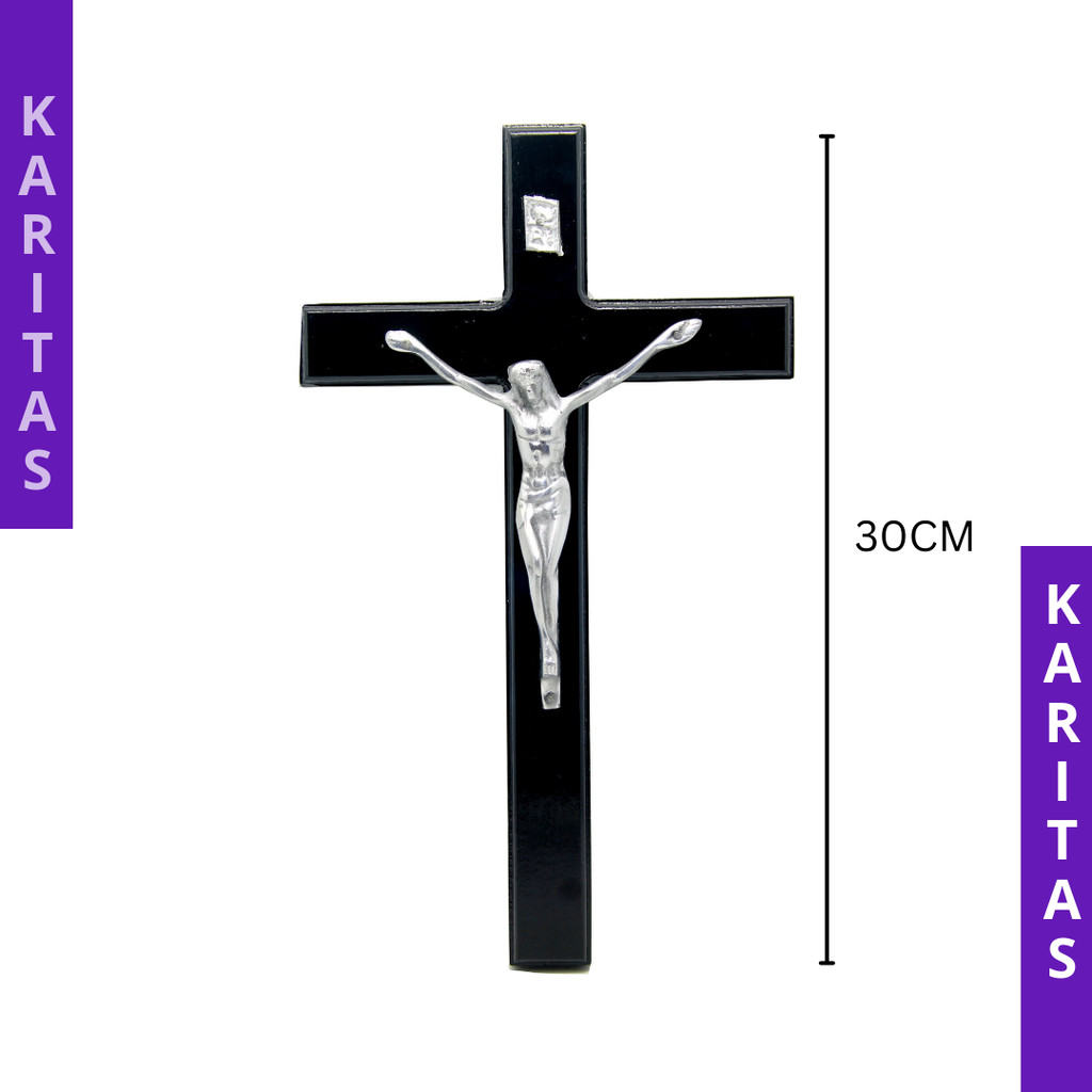 SALIB DINDING KATOLIK 25-30 CM (SILVER) / SALIB DINDING KRISTEN / SALIB GANTUNG / SALIB KAYU KATOLIK