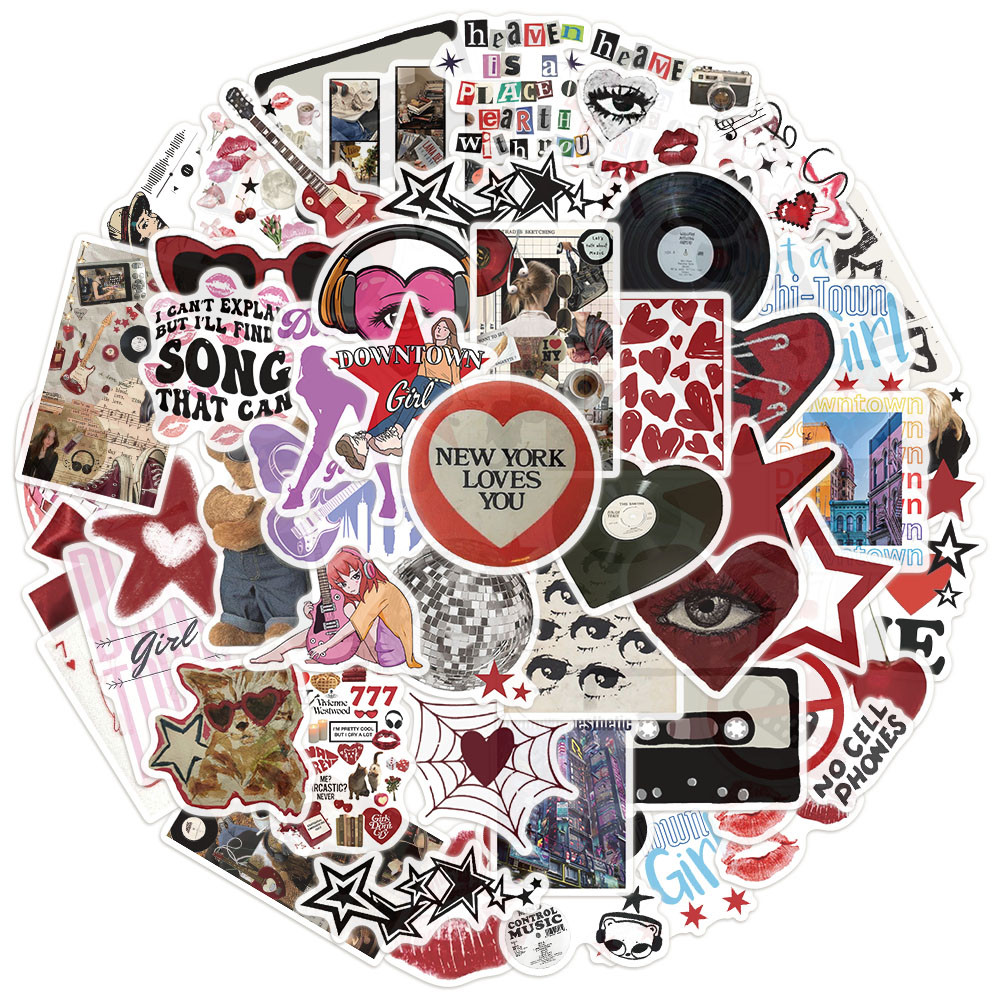 50PCS Downtown Y2K Girls Stickers Trendy Guitar Suitcase Phone Case Laptop Decoration Waterproof Sti