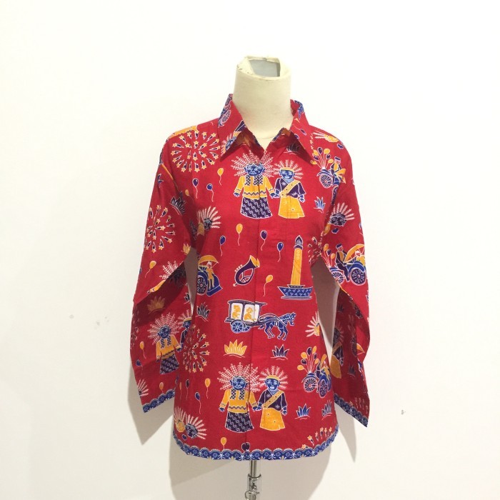 Kemeja Batik Ondel Ondel Tangan Panjang KP05 Seragam Sekolah Batik SMP - SIZE XS