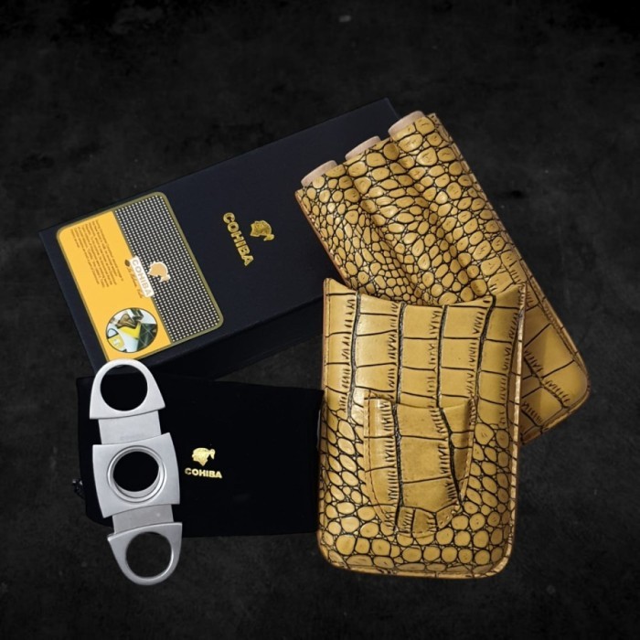 Cigar Case Leather Travel Case - Cohiba Cream