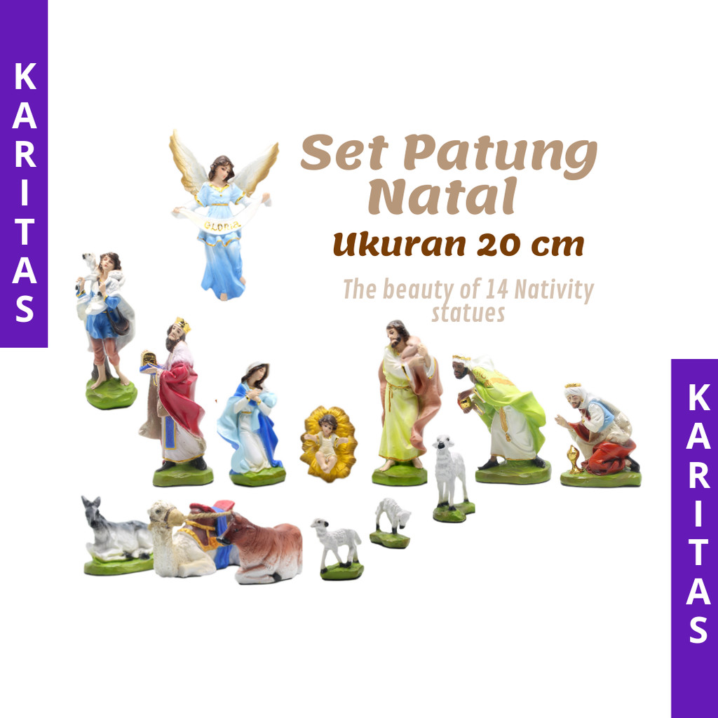 SET PATUNG NATAL 20 CM / HADIAH NATAL / NATIVITY SCANE / PATUNG TUHAN YESUS / PATUNG BUNDA MARIA /GE