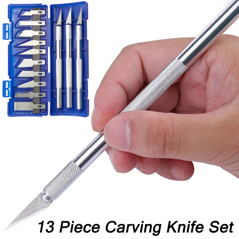 

13pcs Wood Paper Cutter Carving Knife With Blue Box Scalpel Steel Blades Engraving Knives for Crafts Arts Drawing DIY Hand Tools