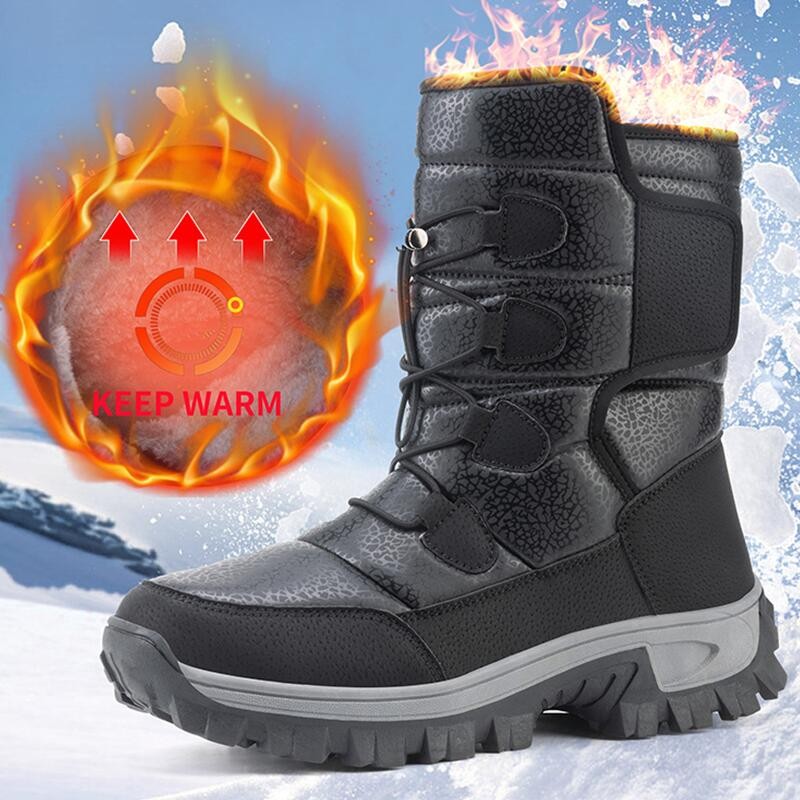 New Warm Men Plush Snow Boots High Top Winter Men's Boots Waterproof Winter Motorcycle Boots Outdoor