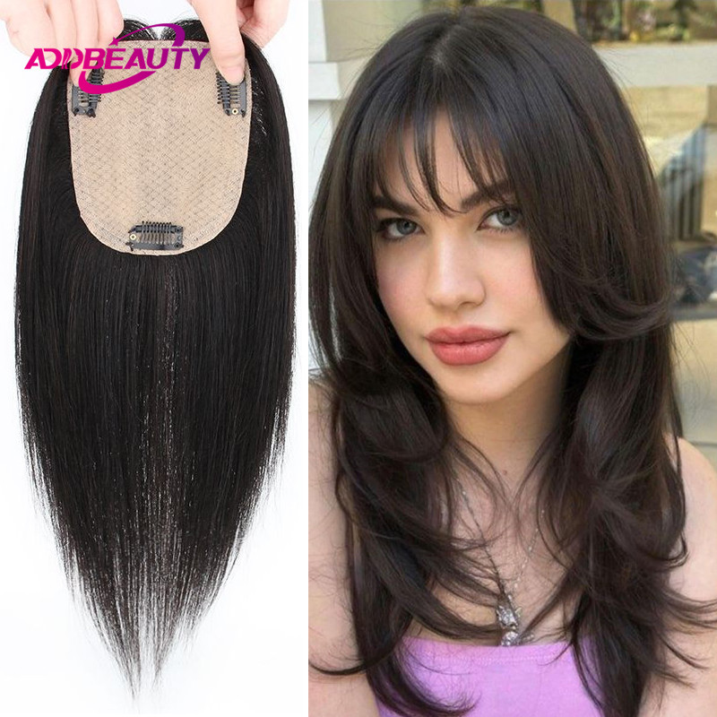 Women Toupee Human Hair Straight Clip in Hair Extension Human Hair Silk Base Women Topper Human Hair