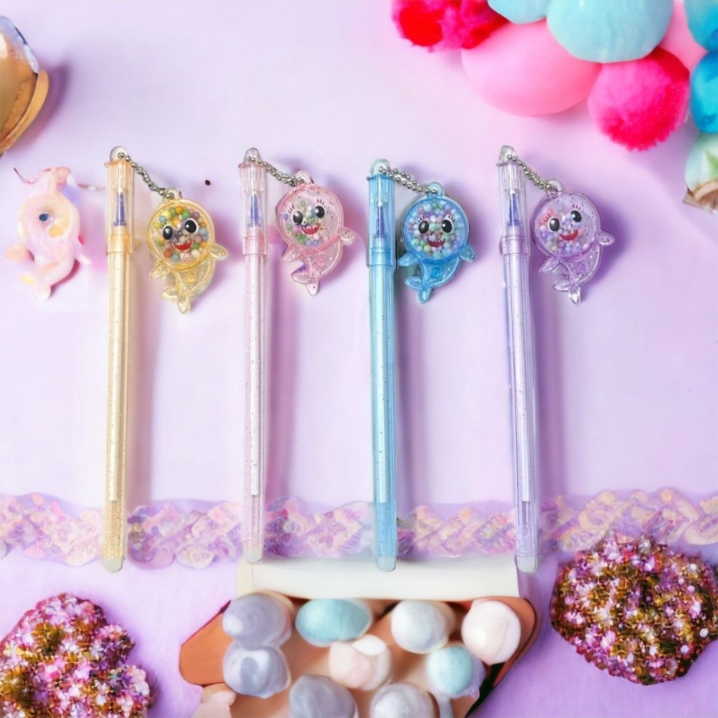 

MAOMAO Pena Glitter Shark Pulpen Gantung pom-pom Karakter Hiu Blue Ink Gel Bisa di Hapus Bolpen warna warni bola salju Cute Alat Tulis Sekolah Kantor Souvenir