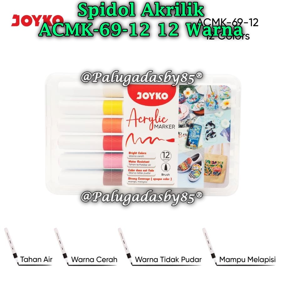 

(1 Set) GROSIR Spidol Akrilik JOYKO ACMK-69-12 12W / Acrylic Marker Spidol Akrilik Joyko ACMK-69