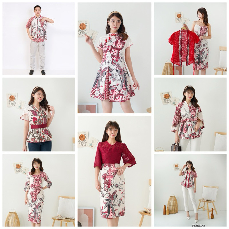 Couple imlek merah merak / qipao merah / baju cheongsam wanita imlek 2025 / atasan batik imlek / RED