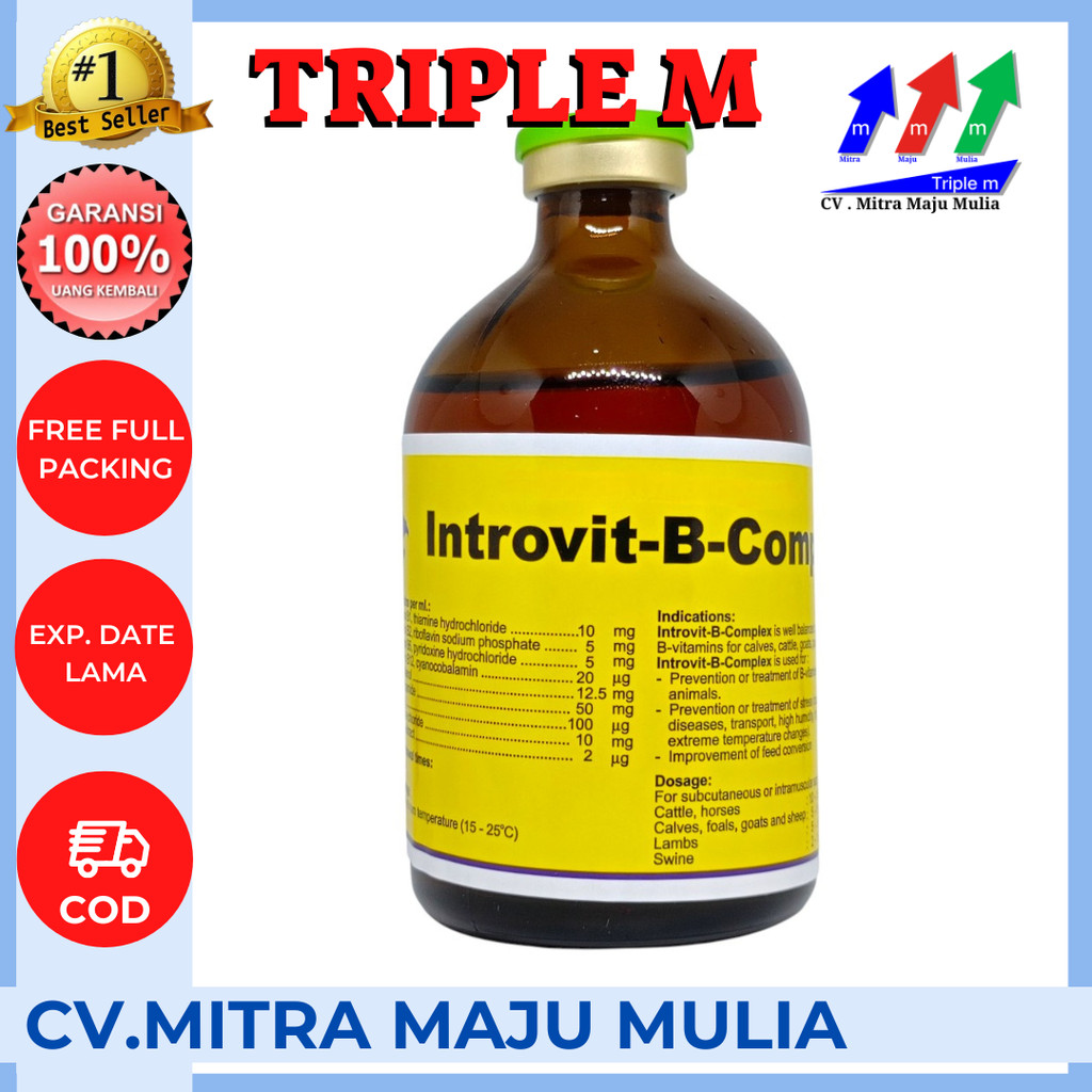 INTROVIT B COMPLEX 100 ml (KONSENTRASI TINGGI DAN BIOTIN) - Obat Ternak