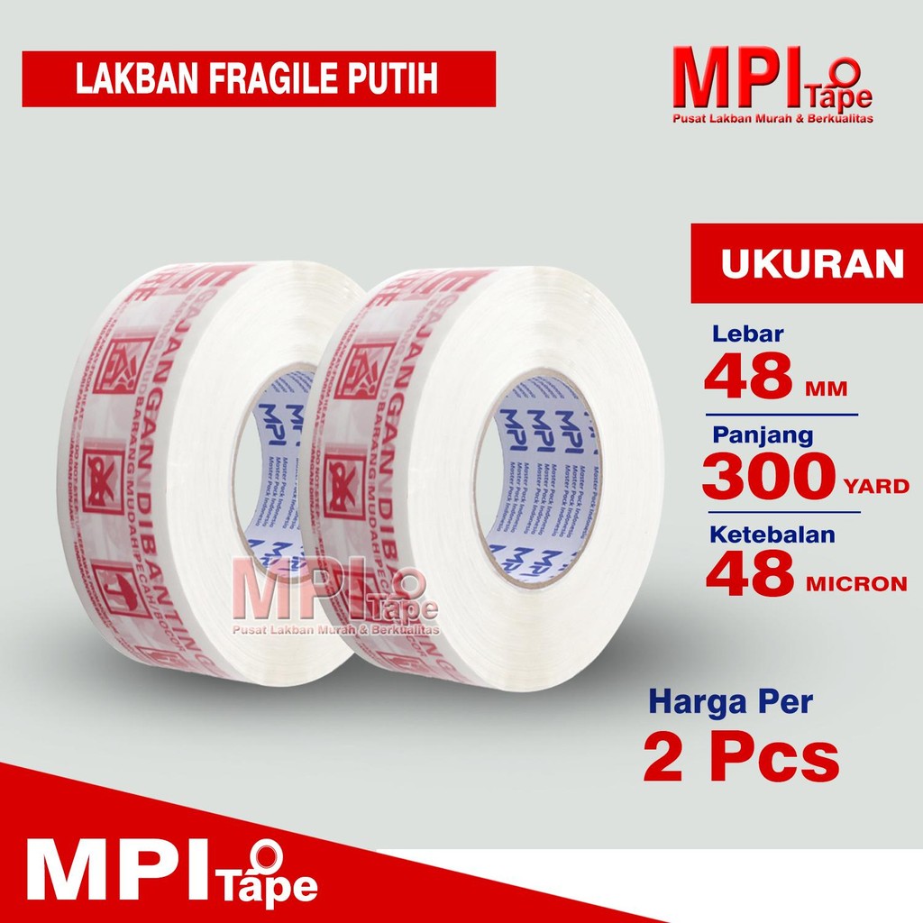 

2 Pcs - Lakban Fragile Putih 48 mm x 300 Yard - Lakban Fragile Jangan Di Banting - MPI