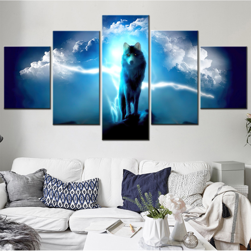 

Night Wolf Clouds Scenery Canvas Wall Art - Modern House Decor Poster - Room Decorative Painting - Modular Canvas Picture