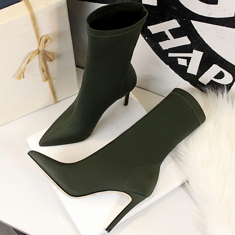 BIGTREE Shoes Women Boots Fashion Ankle Boots Pointed Toe Stretch Boots Autumn Stiletto Socks Boots 