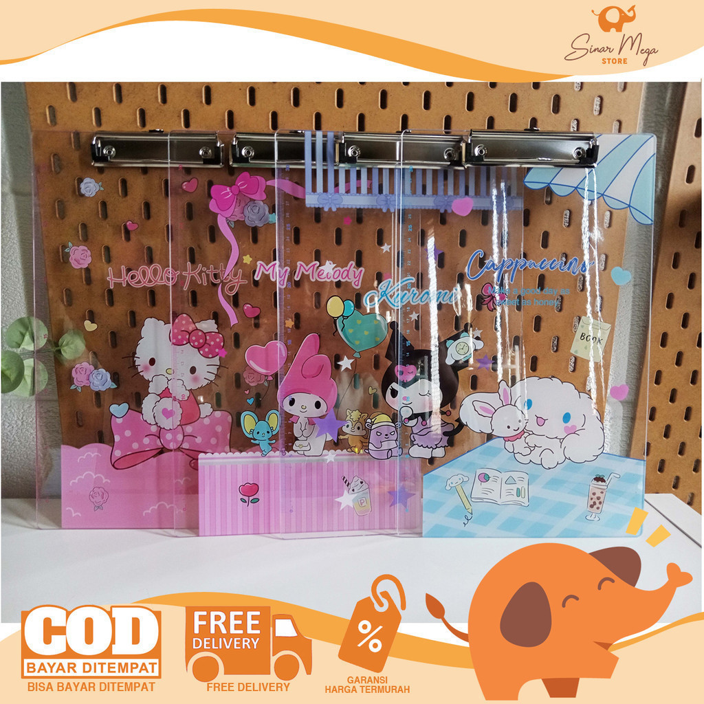 

Fancy Acrylic Clipboard Motif Sanrio 5225-1 Papan Dada / Alas Ujian / Papan Jalan Transparant