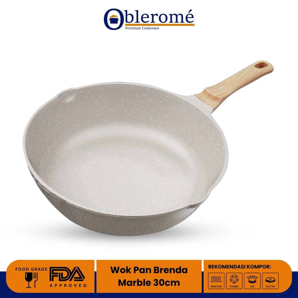 OBLEROME - Deep Pan Marble Granite 30 CM Wajan Granite Anti Lengket Wok Pan Granite Premium Cookware