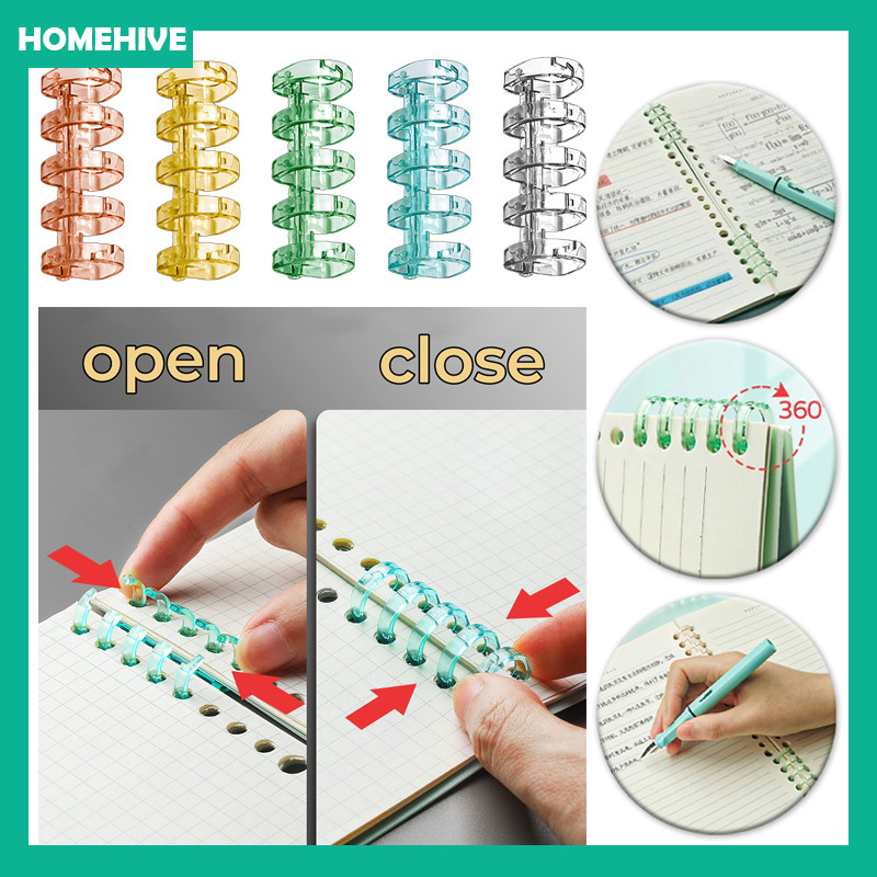 

10 PCS Ring Plastik Binding Binder ( 5 Rings ) / Ring Binding Binder Loose Leaf 5 Holes / Plastic Ring Binder Ring