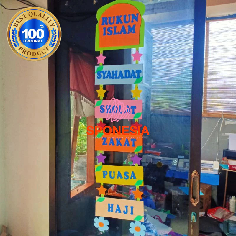 One Hiasan Dinding Kelas Rukun Islam (120x27 cm) Dekorasi Sekolahan TK Paud SD Madrasah Kantor APE P