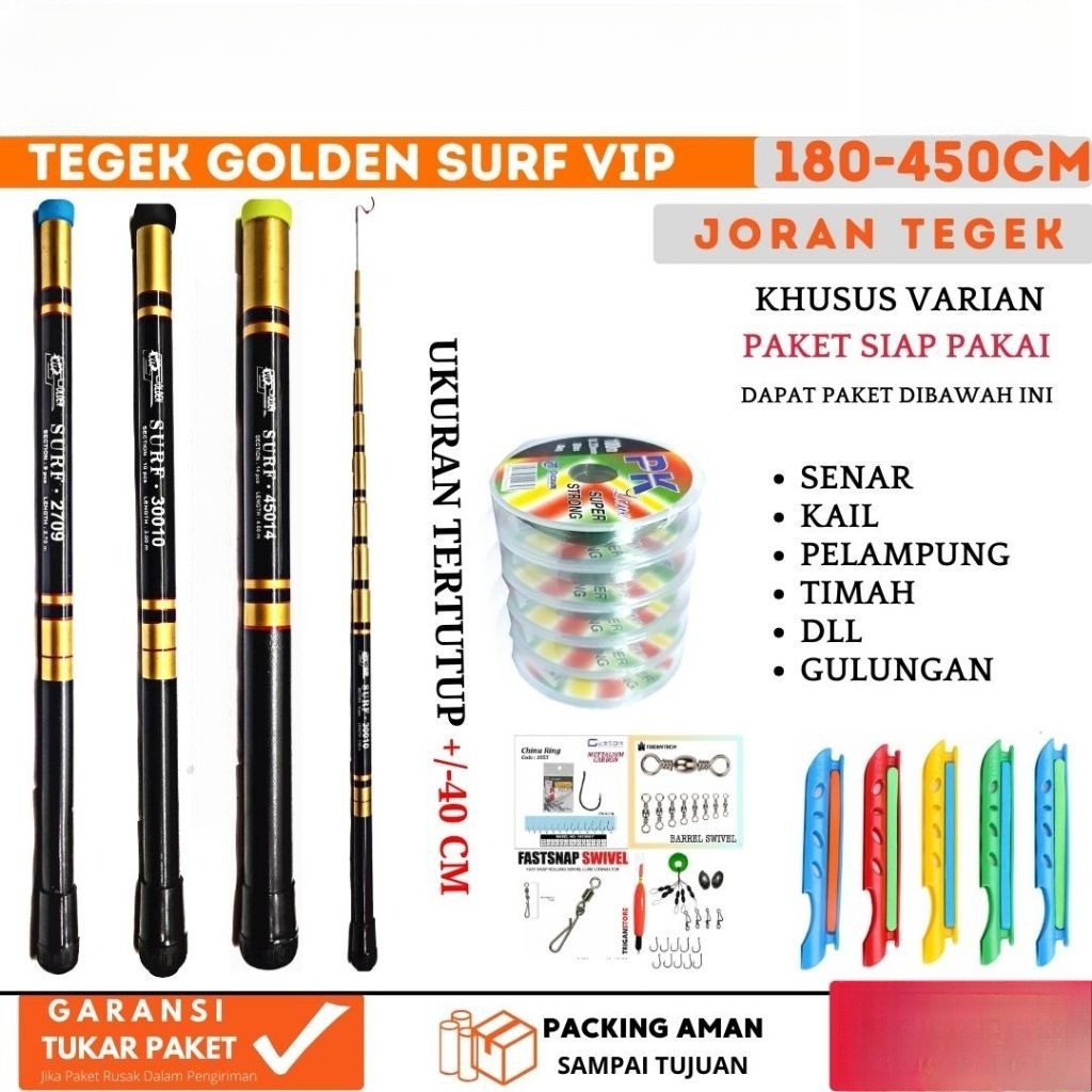 Joran Pancing Tegek Surf Golden Vip 270 300 360 450 Cm Ruas Pendek Ringan Dan lentur