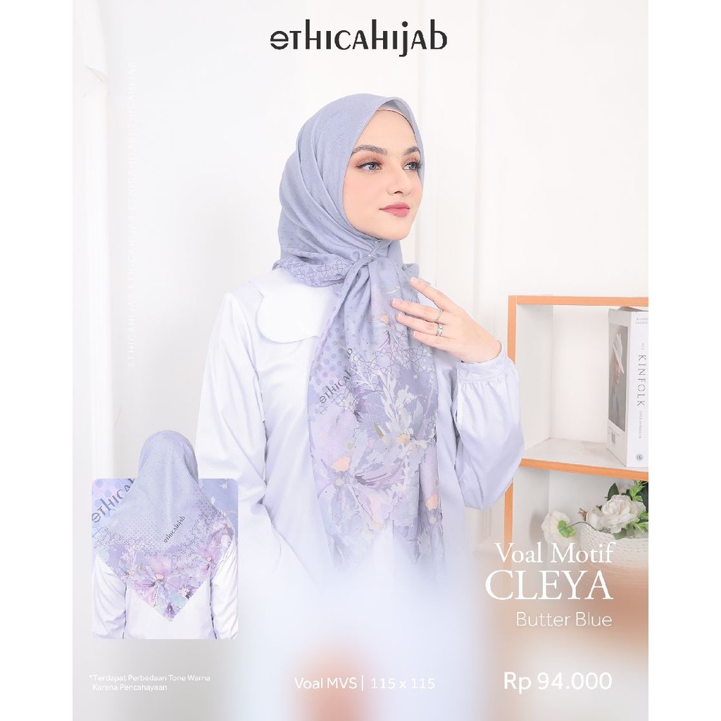 Hijab Ethica Voal Motif Cleya Warna Pastel Segiempat Terbaru/jilbab motif warna seger/ coklat motif/